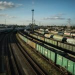 Industrial freight trains in Kaliningrad, showcasing logistics and transportation sector.